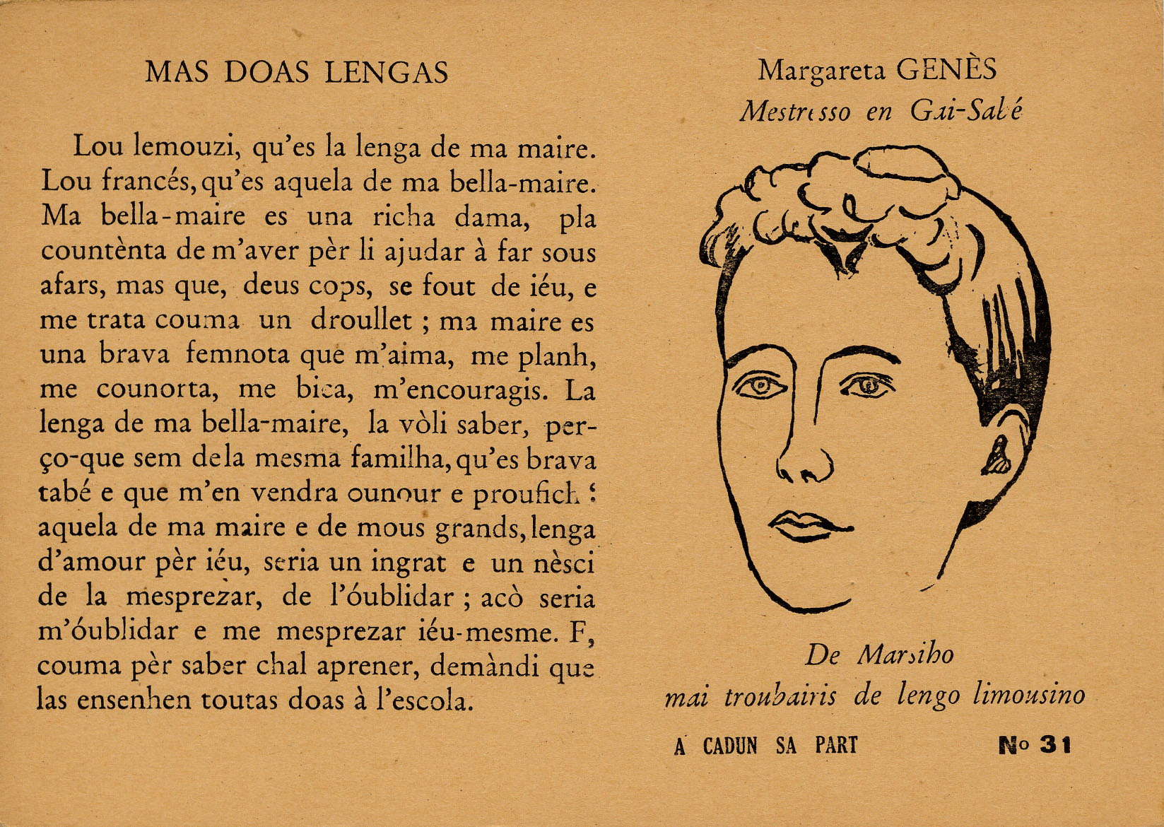 [Margareta Genès : Mestresso en Gai-Sabé], série de carte postale <i>A cadun sa part</i>, coll.CIRDÒC
